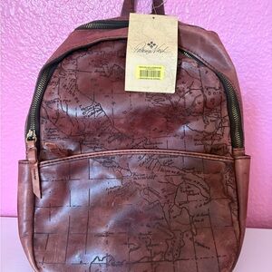 Patricia Nash Brown Leather Backpack with Map Print